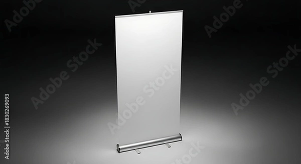 Fototapeta Empty professional retractable banner display stand, ideal for corporate branding, promotional events, and versatile advertising messages in a studio setting