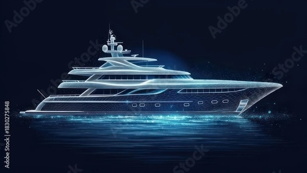 Obraz Luxury yacht, digital outline, dark backdrop