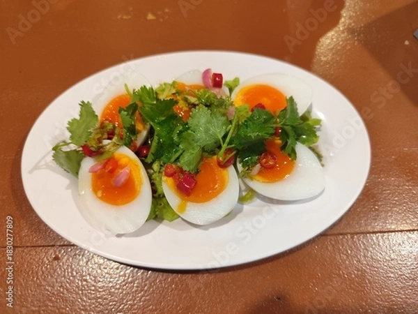 Obraz Poached Egg Salad with Coriander