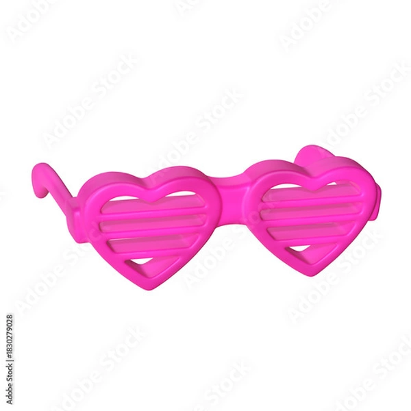 Obraz A 3D stylized pair of hot pink heart-shaped party glasses with slotted lenses.
