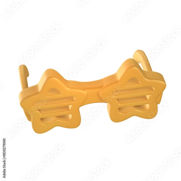 Obraz A 3D stylized pair of yellow star-shaped party glasses with slotted lenses.