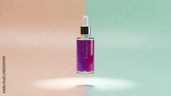 Obraz Luxurious purple serum with dropper for modern skincare or aromatherapy concepts in elegant pastel studio