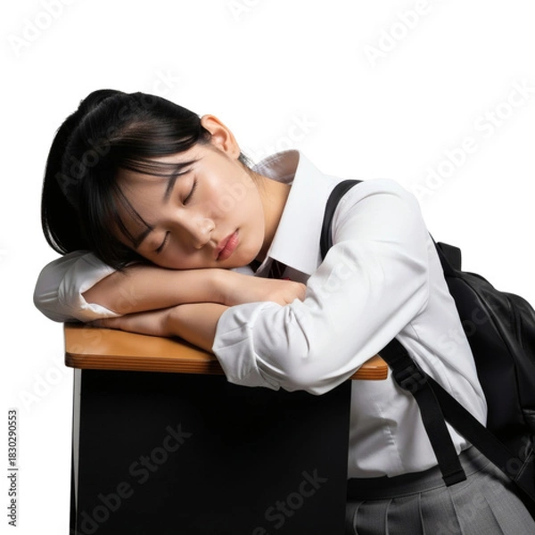 Obraz Student sleeping at desk, Transparent Background
