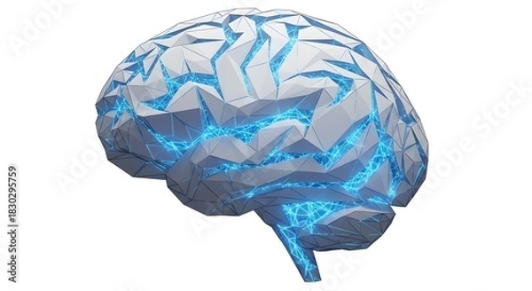 Obraz Abstract Polygonal Brain Structure with Glowing Blue Neural Connections