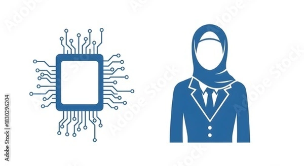 Obraz Digital progress and female leadership Microchip and business professional illustration