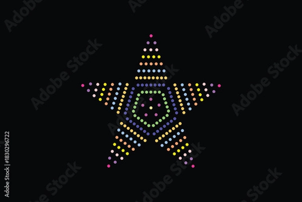 Fototapeta A modern luxury star illustration created with golden dotted patterns on a clean black background. This elegant geometric star design features glowing circular dots that form a premium and decorative 