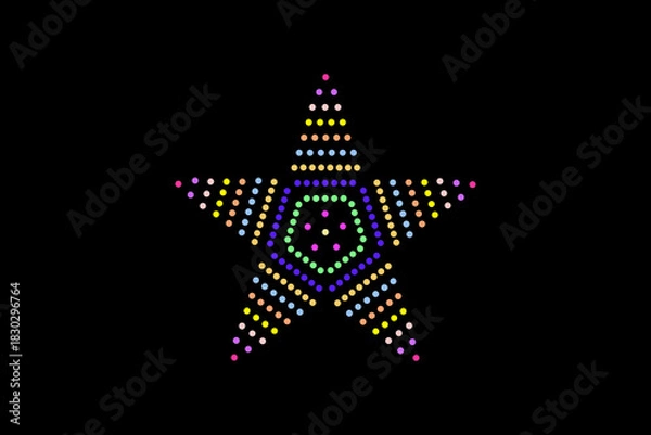 Obraz A modern luxury star illustration created with golden dotted patterns on a clean black background. This elegant geometric star design features glowing circular dots that form a premium and decorative 