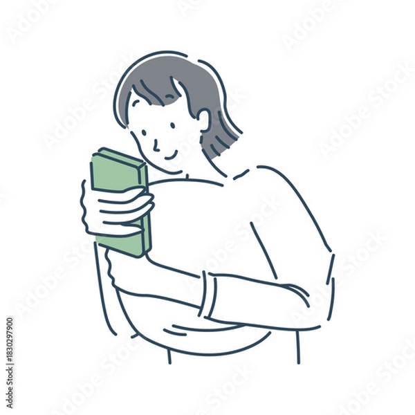 Obraz 寝る前にスマホを使っている女性のシンプルなイラスト素材