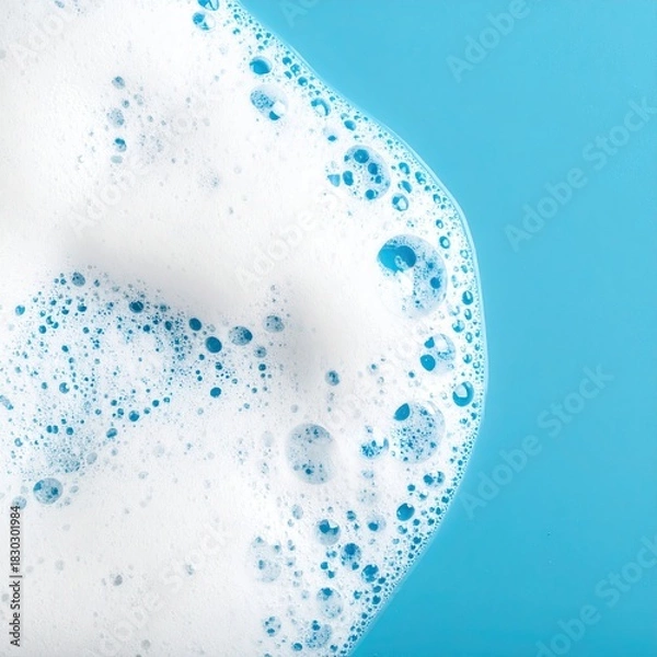 Fototapeta Close-up of soapy foam on a light-blue surface