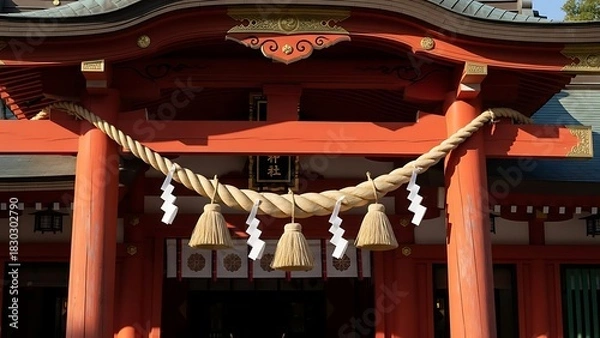 Obraz Japanese Shrine Gate - A Vibrant Architectural Detail.