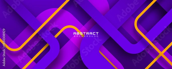 Fototapeta 3D purple yellow geometric abstract background overlap layer on dark space with rounded arrows decoration. Modern graphic design element lines style concept for web, art, flyer, card or brochure cover