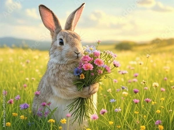 Fototapeta 花束を持ったウサギ　B