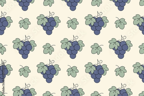 Obraz Hand drawn grape fruit with cute botanical leaves seamless repeat pattern background