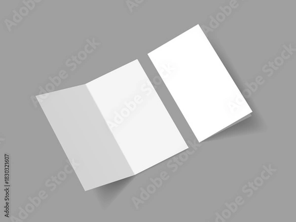 Obraz Half fold brochure blank white template for mockup and presentation design. Slim vertical half folded brochure on gray. Euro postcard mockup