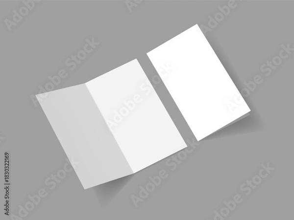 Obraz Half fold brochure blank white template for mockup and presentation design. Slim vertical half folded brochure on gray. Euro postcard mockup vector