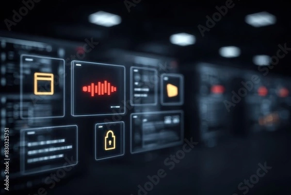 Obraz The AI hub processes satellite streams via computing nodes, software visualizes graphics, vision modules detect changes, and firewall secures the database