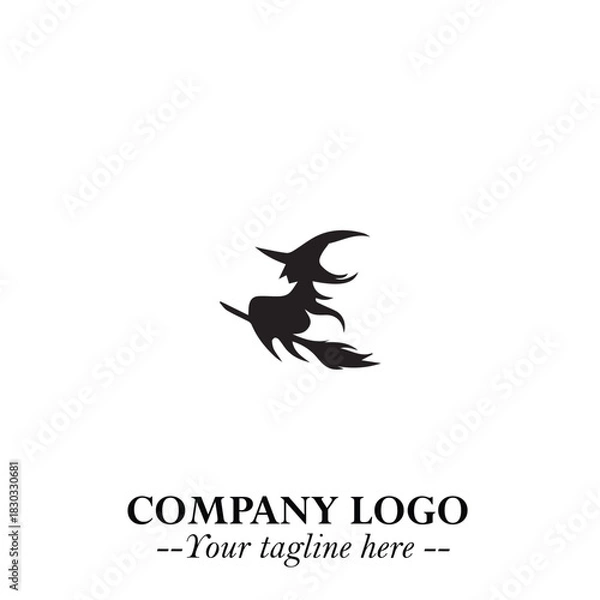 Fototapeta Mystical Black Witch Logo Symbol on White Background for Modern Magical Branding Design Effects
