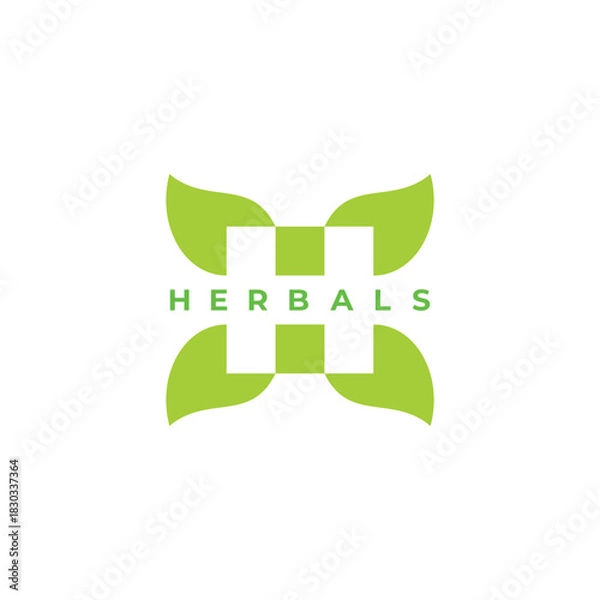 Fototapeta letter h herbals green leaf simple geometric negative space logo vector