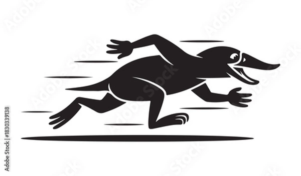 Fototapeta Running Platypus Silhouette Vector, Fast Animal Cartoon Icon Illustration.