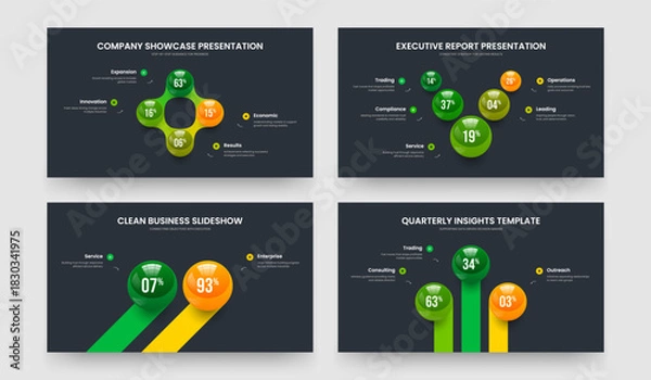 Fototapeta Service Overview Four Five Two Three Option Graph Slideshow Template Vector Illustration Collection. Medical Performance 4 5 2 3 Element Diagram Presentation Design Set.