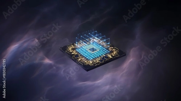 Obraz Futuristic glowing CPU chip with abstract nebula background