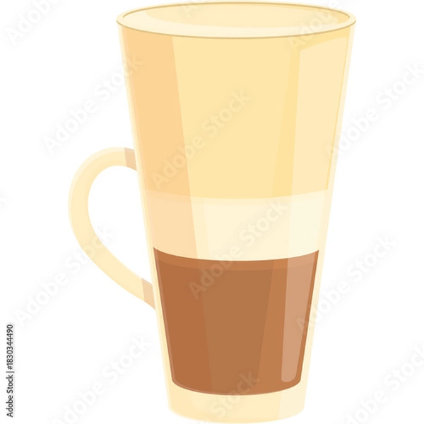 Fototapeta Tall glass mug with creamy coffee layers and frothy top against a clean white background perfect for beverage advertising