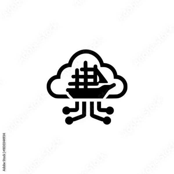 Fototapeta Ship silhouette in cloud icon vector design concept for marine travel shipping logistics and transportation use