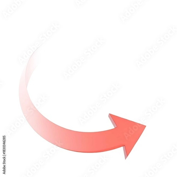 Obraz Red curved arrow pointing downward and to the right with gradient fade on white background