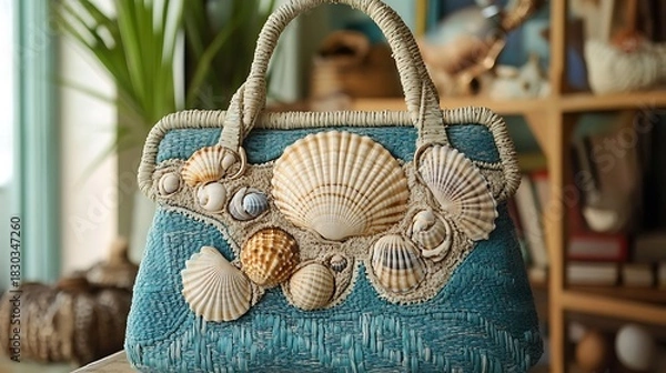Obraz Summer handbag with seashell embellishments