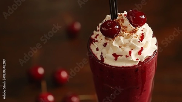 Obraz Sweet cherry smoothie with whipped cream