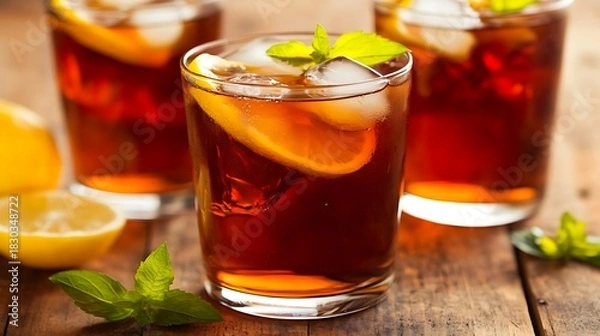 Obraz Sweet iced hibiscus tea with lemon