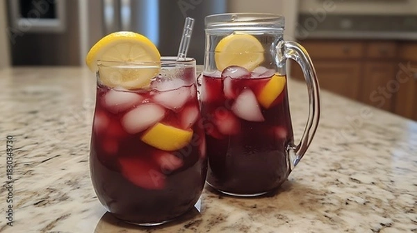 Obraz Sweet iced hibiscus tea with lemon