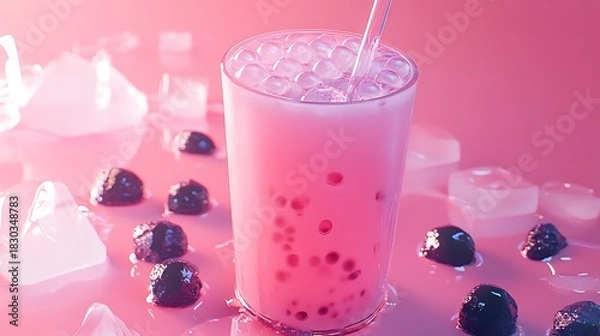 Obraz Sweet lychee bubble tea with clear pearls