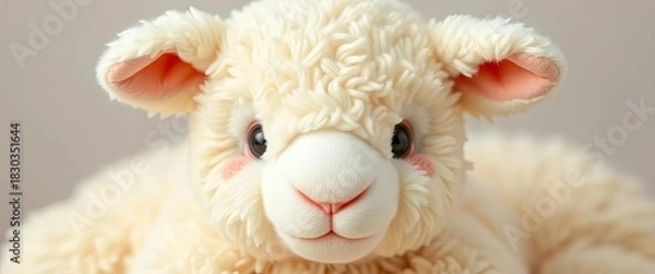 Obraz Soft, fluffy white lamb teddy with rosy cheeks and floppy ears,  floppy ears,  gentle