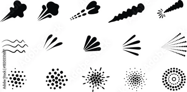 Fototapeta Set of black spray and mist effect icons vapor smoke