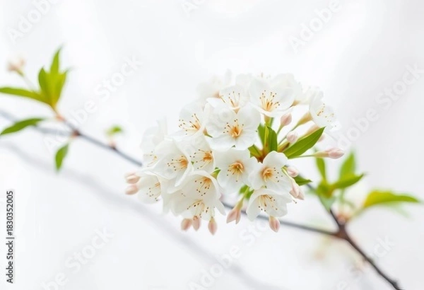 Obraz Delicate white blossoms against a soft, blurred white backdrop,  bloom,  floral design