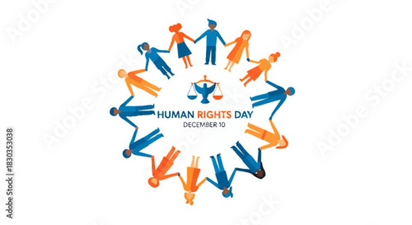 Obraz Diverse community of stylized figures holding hands in a circle, symbolizing unity, equality, and global solidarity for justice