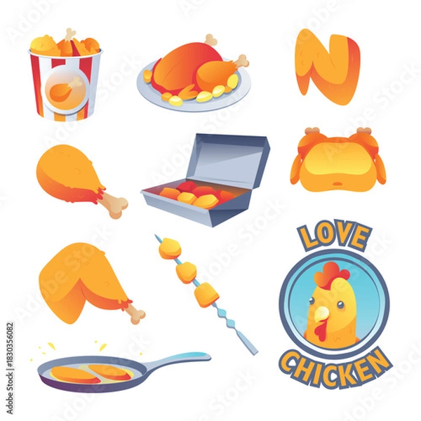 Obraz fried chicken set vector