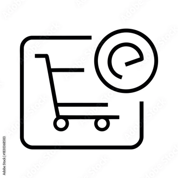 Fototapeta E-Commerce Shopping Cart with Time Clock Icon – Online Store Delivery and Order Management Vector Line Design