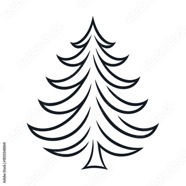 Fototapeta Elegant Minimalist Dark Gray Stylized Christmas Tree Outline with Subtle Debossed Shadow on Smooth Gray Background. Perfect for Modern Holiday Designs, Winter Graphics, Festive Greetings, Digital Art