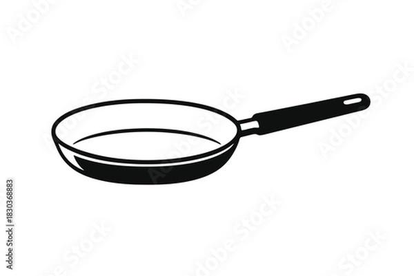 Fototapeta High-contrast black frying pan icon, ideal for modern kitchen graphic design, culinary apps, and food-related content. This versatile skillet illustration perfectly represents essential cooking tools