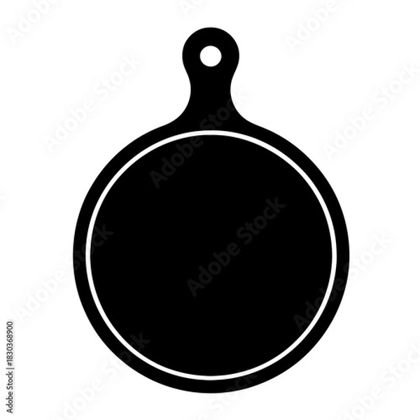 Fototapeta Elegant Minimalist Black Round Cutting Board Silhouette Icon with Handle. Versatile Kitchen Utensil Graphic for Food Preparation, Serving, Pizza, Cheese. Perfect for Culinary Blogs