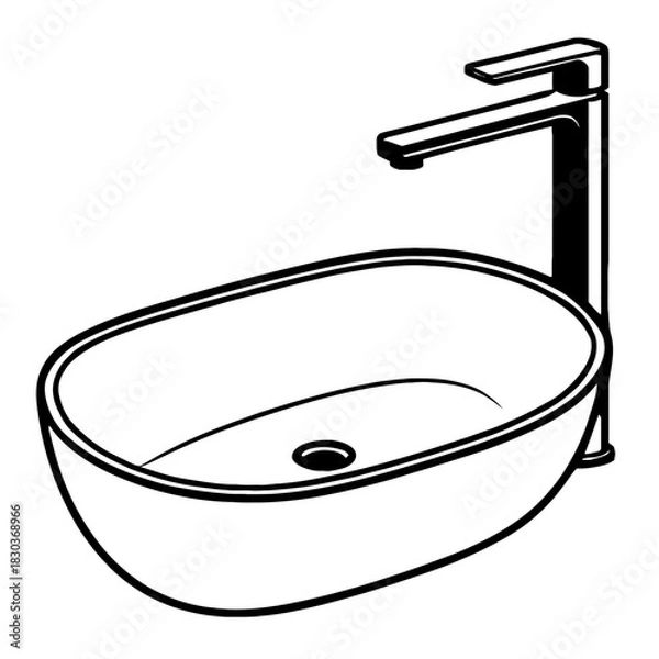 Fototapeta Elevate your bathroom with this exquisite modern oval vessel sink, perfectly paired with a sleek, tall contemporary single-lever faucet. This above-counter ceramic basin offers a minimalist design