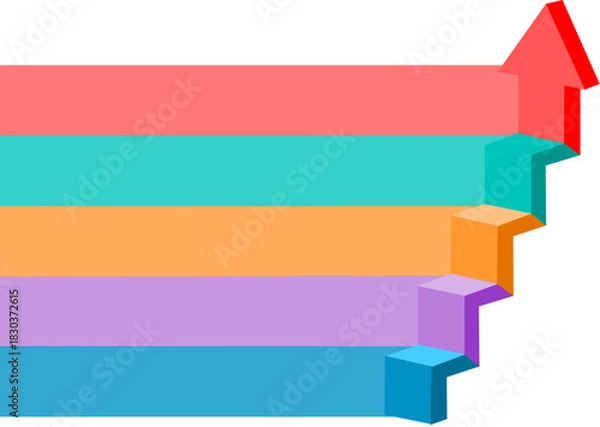 Obraz Colorful staircase arrow illustration representing growth and progress isolated on white background