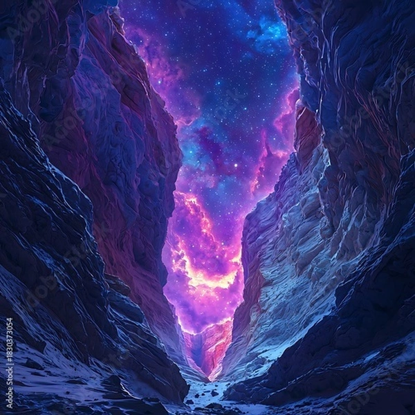 Fototapeta Stunning nebula illuminating towering alien canyon high resolution picture