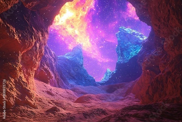 Fototapeta Surreal cosmic pathway stretching through alien cliffs high resolution picture