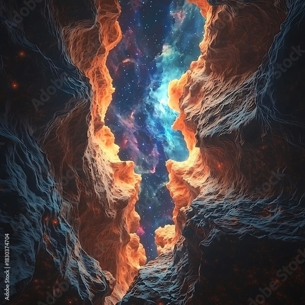 Fototapeta Beautiful astral sky over sculpted canyon high resolution picture