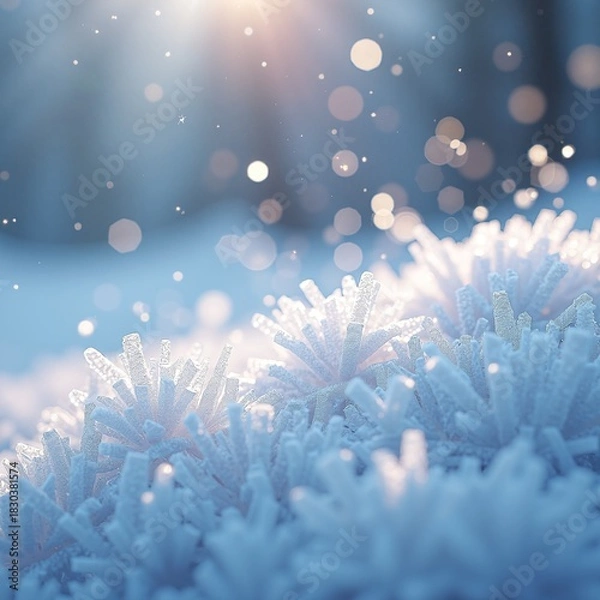 Fototapeta A mesmerizing display of icy crystals sparkling in the winter sun, creating a captivating winter wonderland scene of frost and light, showcasing the beauty of the season