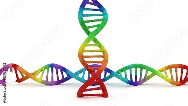 Fototapeta Vibrant rainbow DNA strand representing genetic diversity and science.