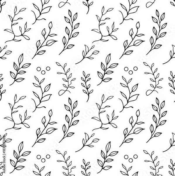 Fototapeta Hand drawn botanical seamless pattern with leaves and branches